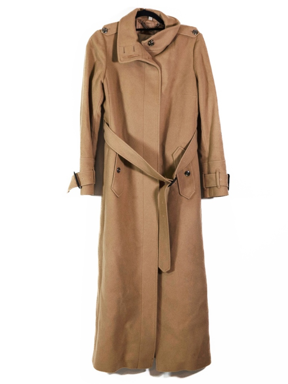 Burberry London Women's Wool Cashmere Felt High Collar Belted Long Coat Jacket 8